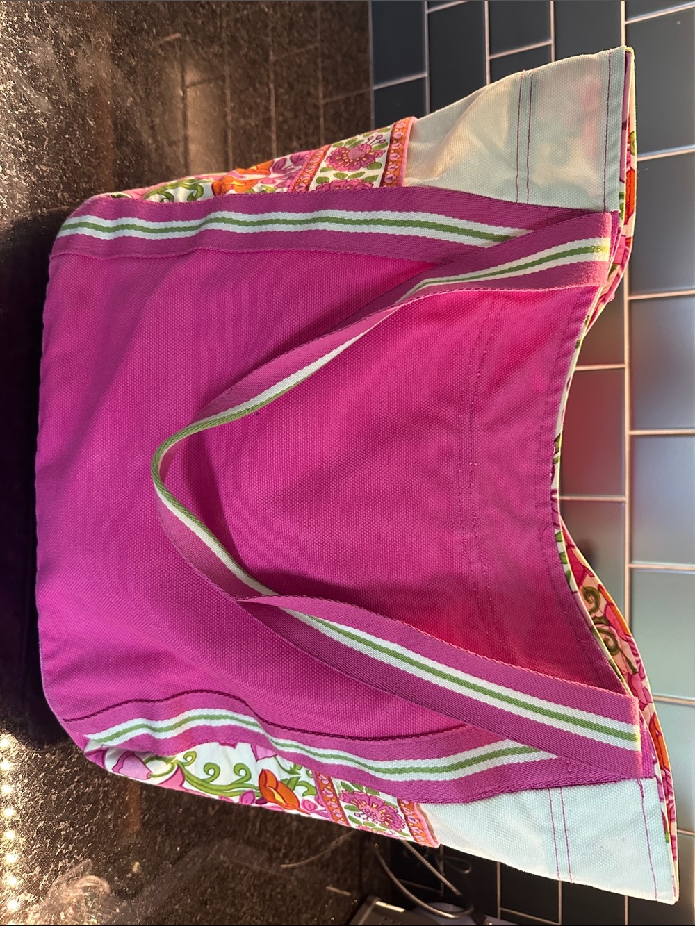 Vera Bradley Bright Pink Stripe-Trim Tote